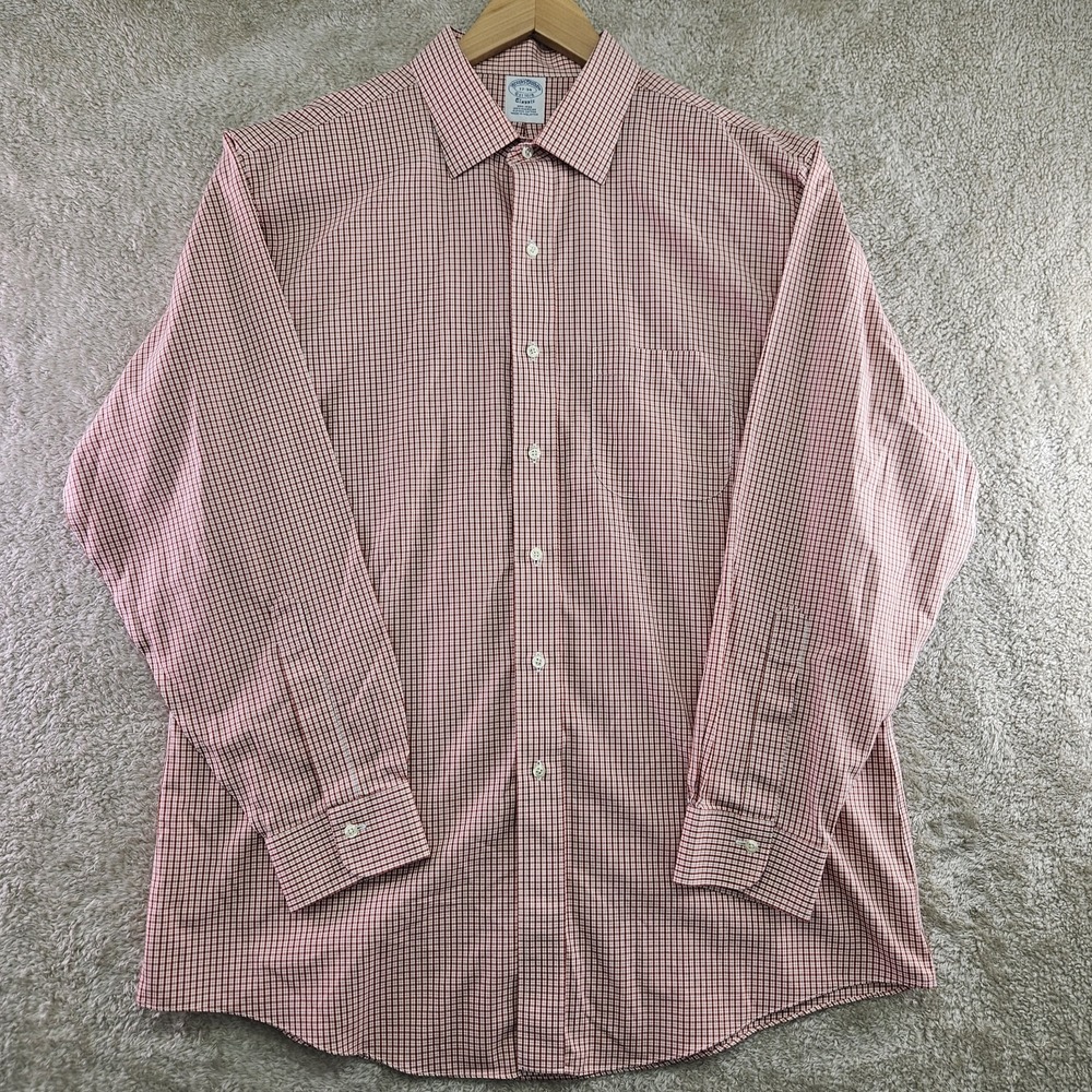 Brooks Brothers Dress Shirt Mens 17-34 Classic Fit Supima Cotton Red Check